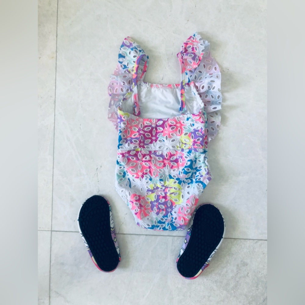 Toddler Girl Swimsuit and one pair Water Shoes